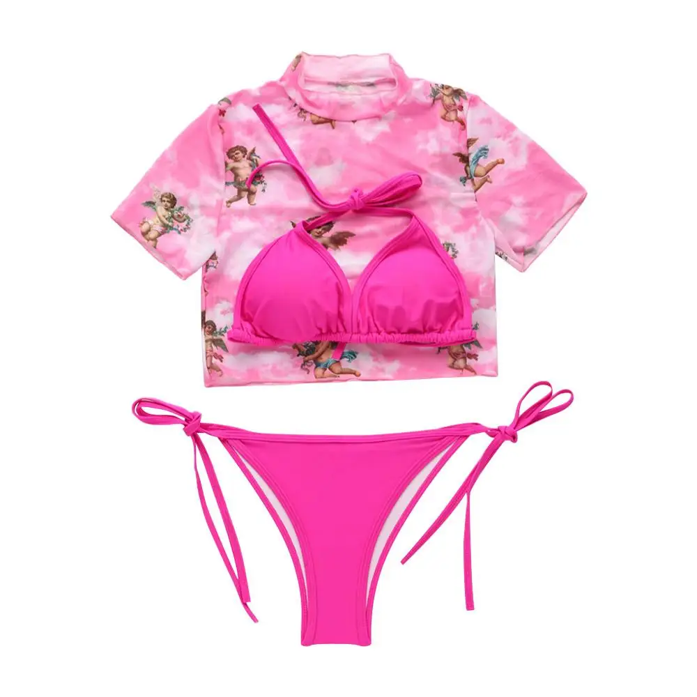 3 шт. сексуальное бикини танга Леопардовый ангел Женский комплект высокая талия