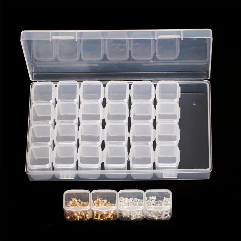 

28 Grids Empty Nail Art Decoration Storage Case Box Nail Glitter Rhinestone Crystal Beads Accessories Container Nail Tool Clear