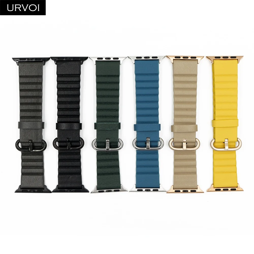 Ремешок URVOI из ПУ кожи для Apple Watch 6 SE 5 4 3 2 1 удобный браслет с классической пряжкой