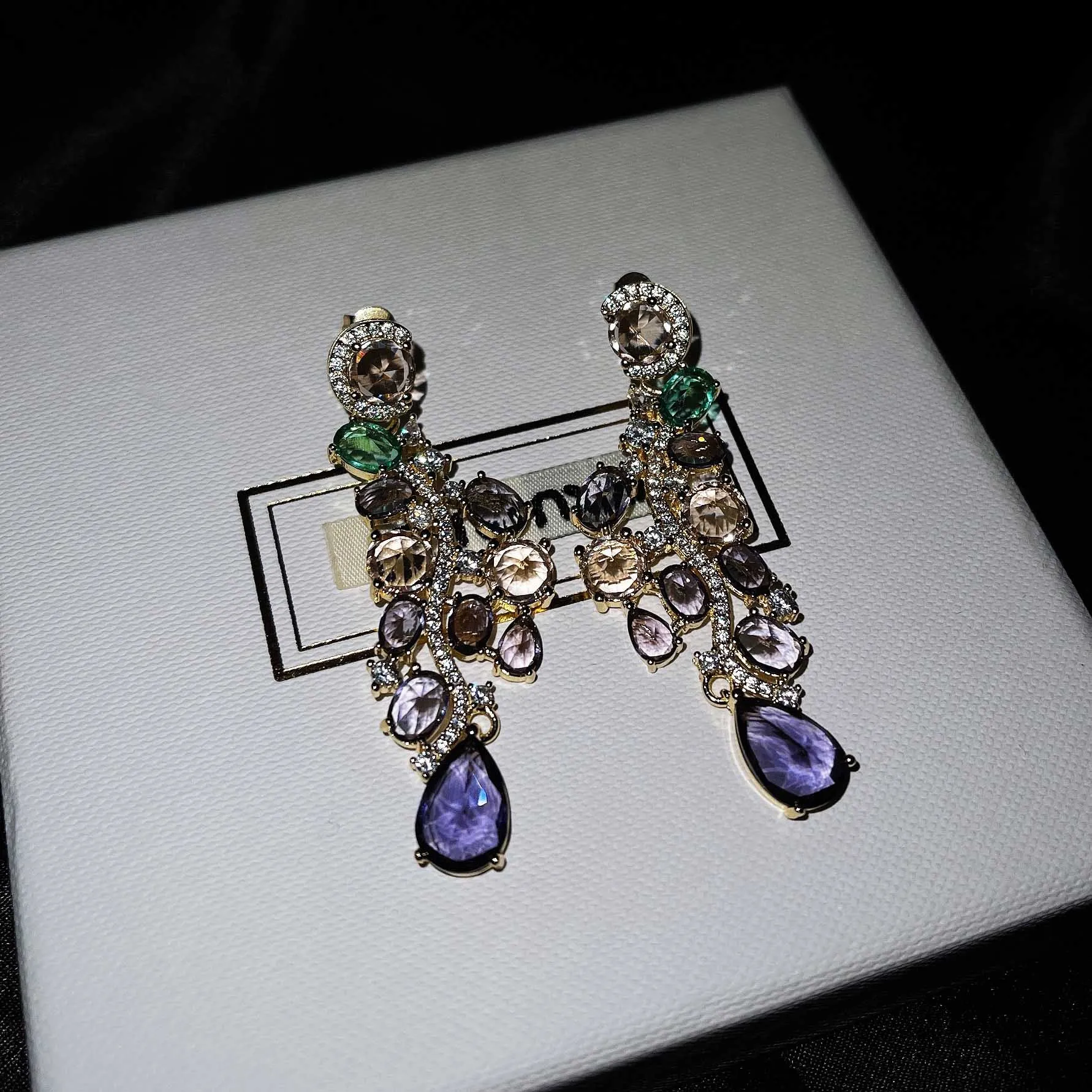

2021 New Trend Colorful Purple CZ Hanging Dangle Earrings Long Luxury Fashion Women Jewelry
