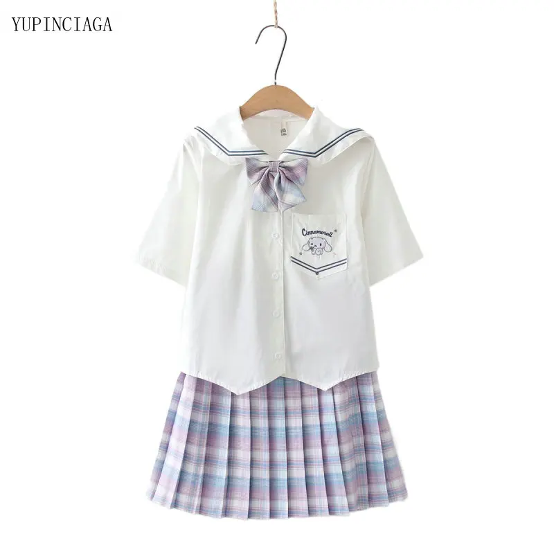 

Korean Preppy Style Women Sets Cartoon Embroidery Short Sleeve Shirt Uniform Skirt Set 2021 Summer Femme 2 Pieces Set 2115598