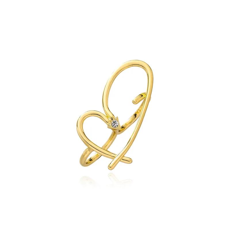 

New Retro Trendy Heart Rhinestone Two Finger Rings for Women Girls Korea Style Open Ring Costume Jewelry Gifts