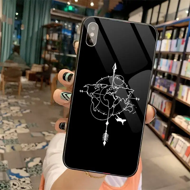 

World Map Love Phone Case Tempered glass For iphone 5C 6 6S 7 8 plus X XS XR 11 PRO MAX
