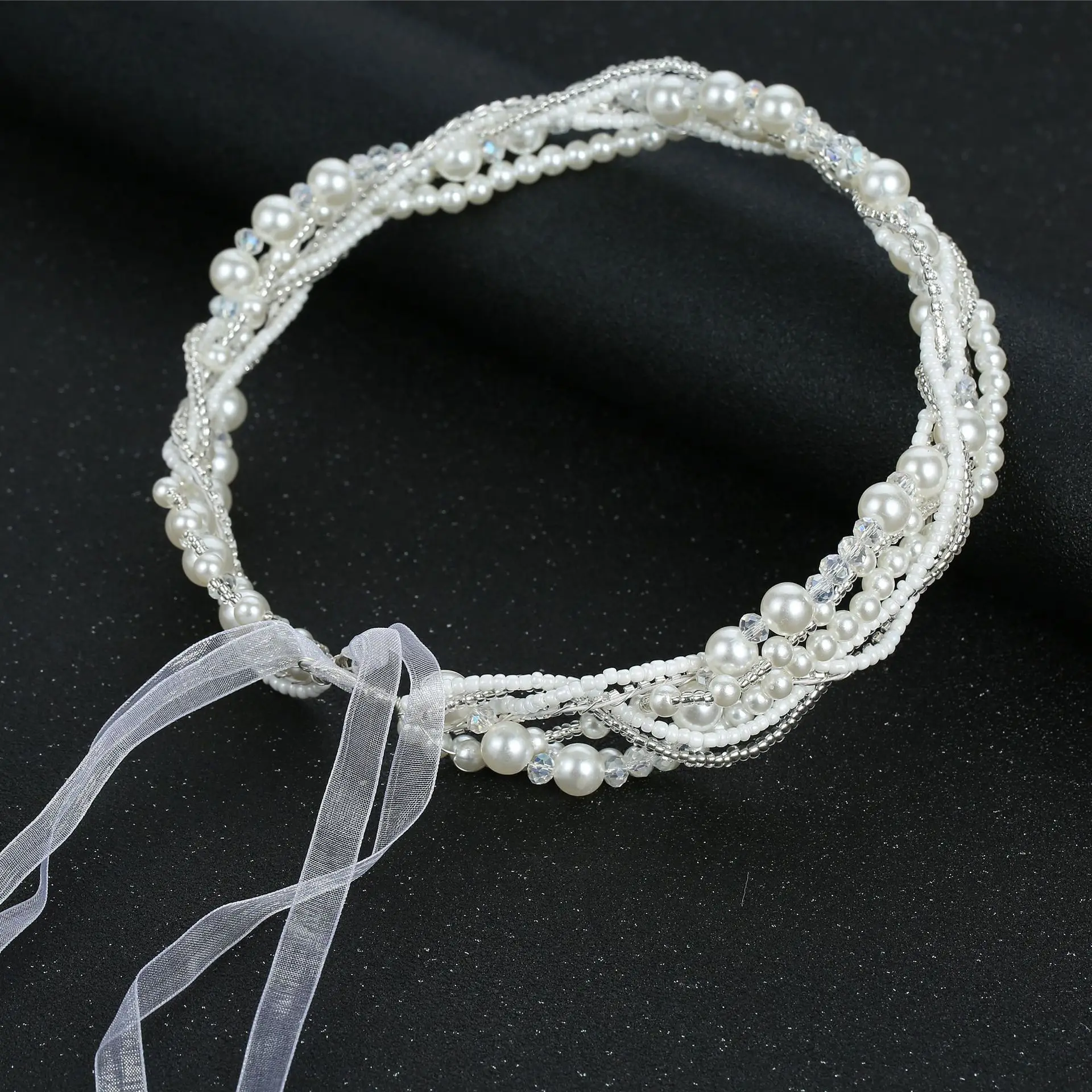 

Головные уборы ручной работы, свадебная повязка на голову с лентой и жемчугом, тканые аксессуары для волос для свадебной вечеринки BN