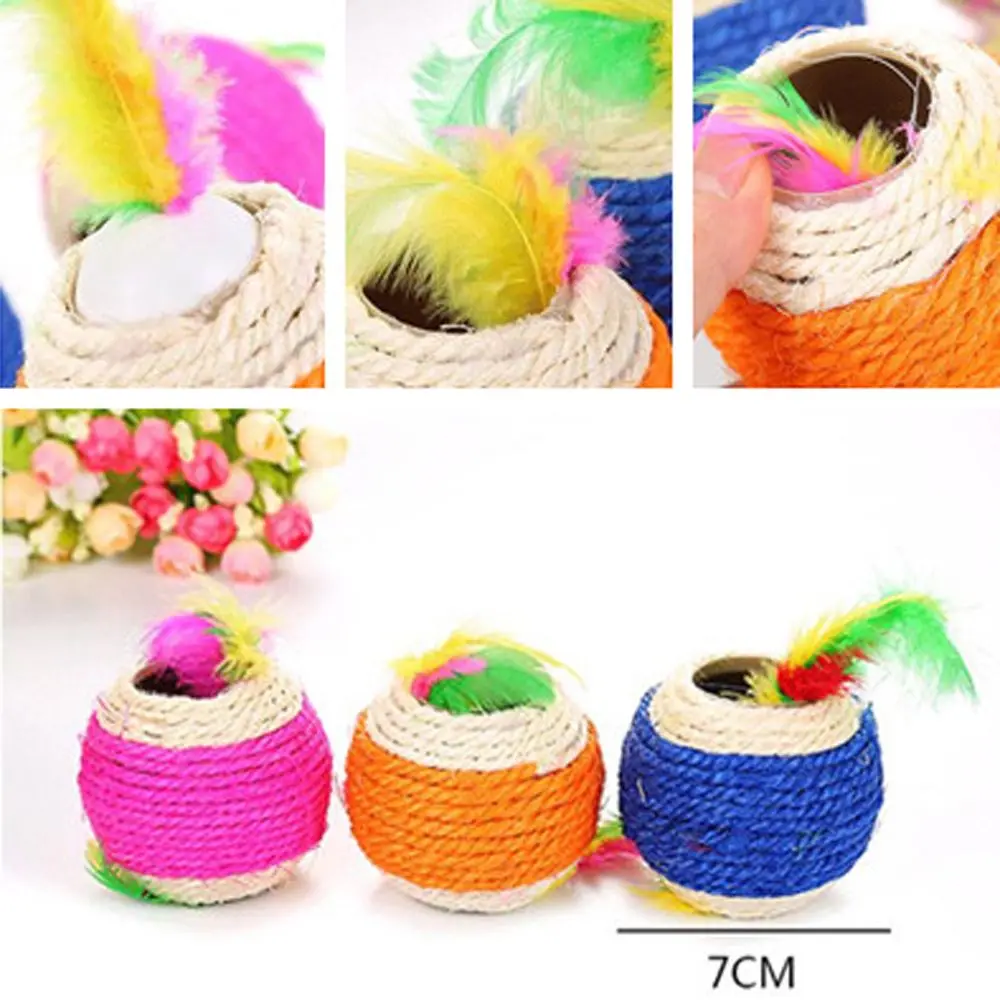 Цветные натуральные сизальные шарики для кошек когтеточки игрушки мяч мышь