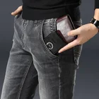 Мужские джинсы на молнии ICPANS, черные прямые Хлопковые Штаны с защитой от кражи, повседневная одежда большого размера 40 42 44 46 48