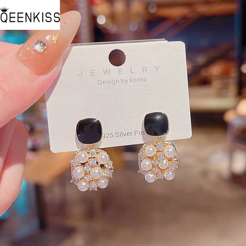 

QEENKISS EG7278 Fine Jewelry Wholesale Woman Birthday Wedding Gift Retro Acrylic Zircon 925 Sterling Silver Needle Stud Earrings