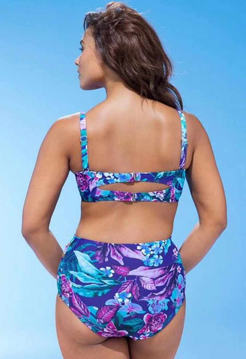 Женский комплект бикини большого размера с голубыми цветами сексуальный
