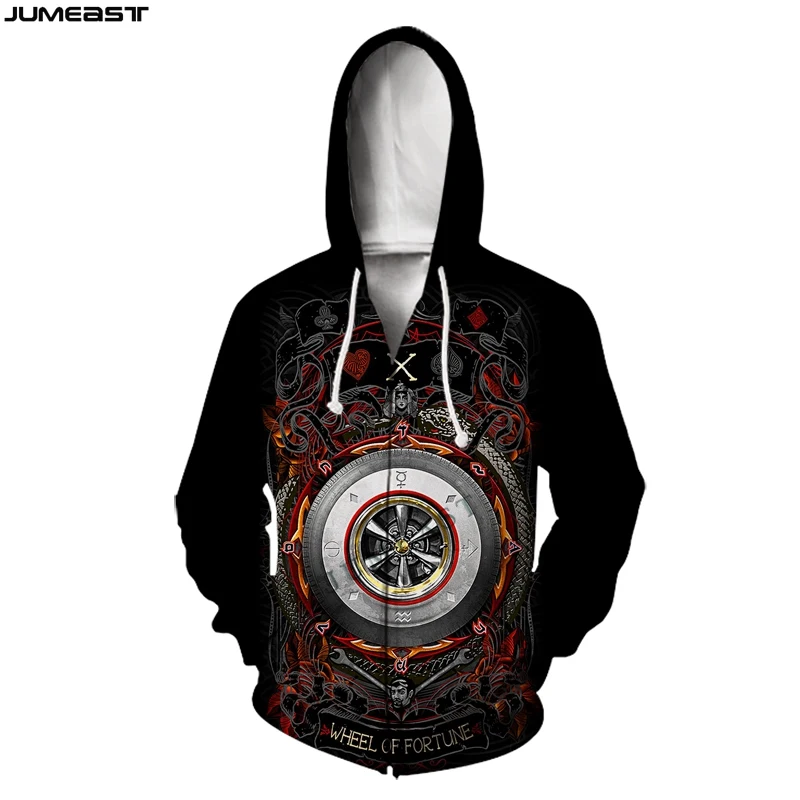 

Jumeast Men's Jacket Tarot Cards Women's Hoodies 3D Oversized Zipper Coat Streetwear Pullover Funny Spring Autumn Tracksuit