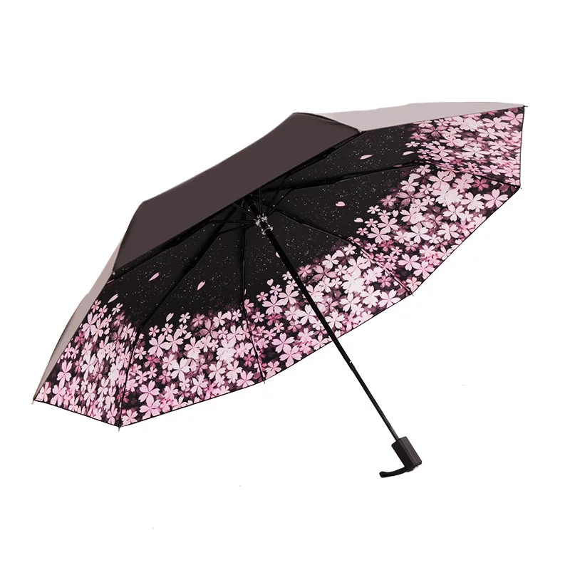 Складной зонт солнечный с защитой от ультрафиолета черное покрытие дождя