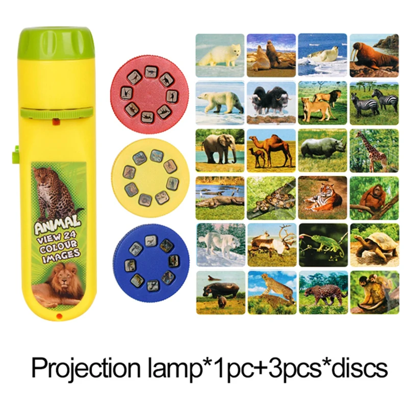 Children Slide Projector Torch Projection Torches lamp Flashlight Kids Learning Education Animal Dinosaur Fruit Cognition Toys | Игрушки и