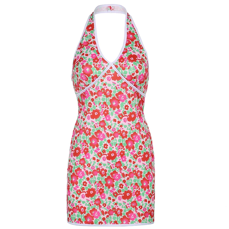 

Floral Print Y2K V-neck Mini Sundresses Women Harajuku Vintage Backless Beach Dress 2000s Aesthetic Cute Outfits Cuteandpsycho