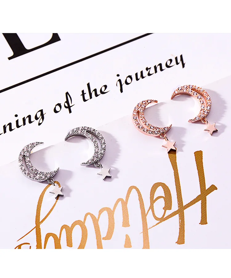 

Super Shining Star Moon Earrings S925 Pure Silver Needle Net Red Jewelry Earrings For Female Students