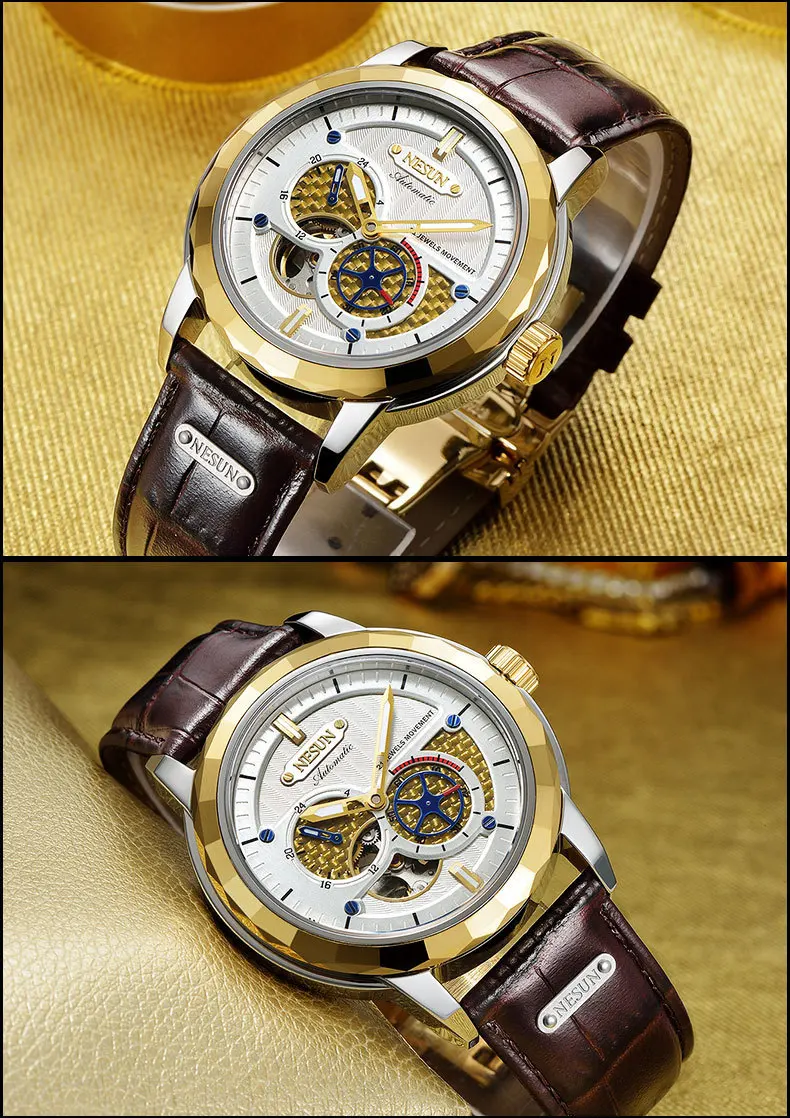 Швейцарские Топ люксовый бренд NESUN Skeleton Tourbillon часы для мужчин автоматические мужские часы 100 м водонепроницаемые спортивные часы relogio N9810-3