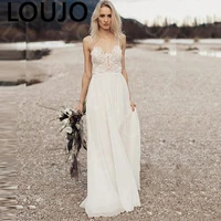 luojo beach wedding dress 2022 spaghetti strap lace a line open back boho bride dress cheap wedding gown
