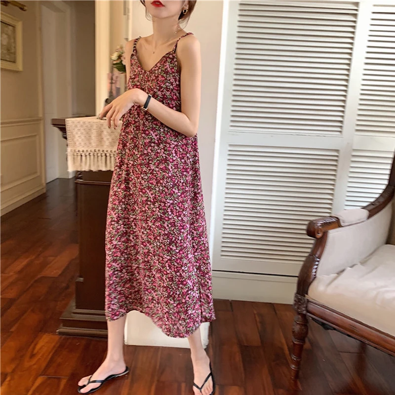 Женское Макси Платье на бретельках с v образным вырезом свободные длинные