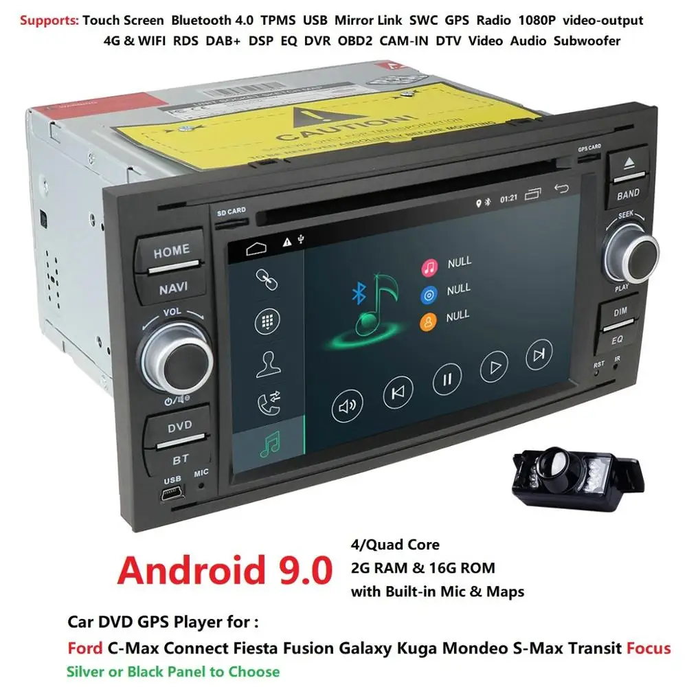 Автомобильный dvd-плеер Android 9,0 DAB+ 2din в тире для Ford Transit Focus подключение S-MAX Kuga Mondeo с четырехъядерным Wifi 4G gps Bluetooth