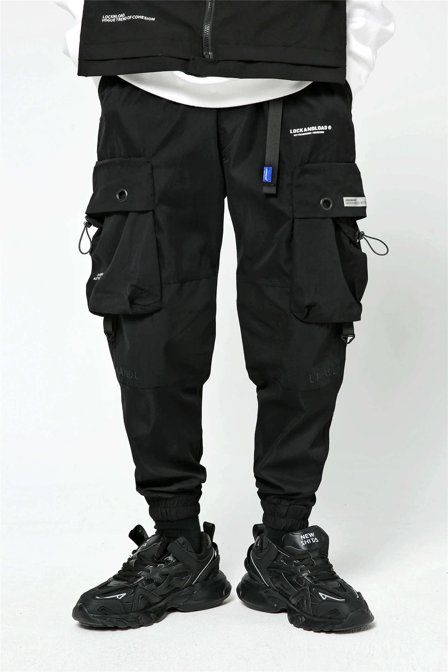 Брюки-карго с широкими боковыми карманами и ремнем уличная одежда techwear harajuku |