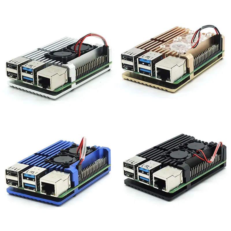 Двухвентиляторный Raspberry Pi 4 Model B / 3B + цветный Алюминиевый металлический чехол с