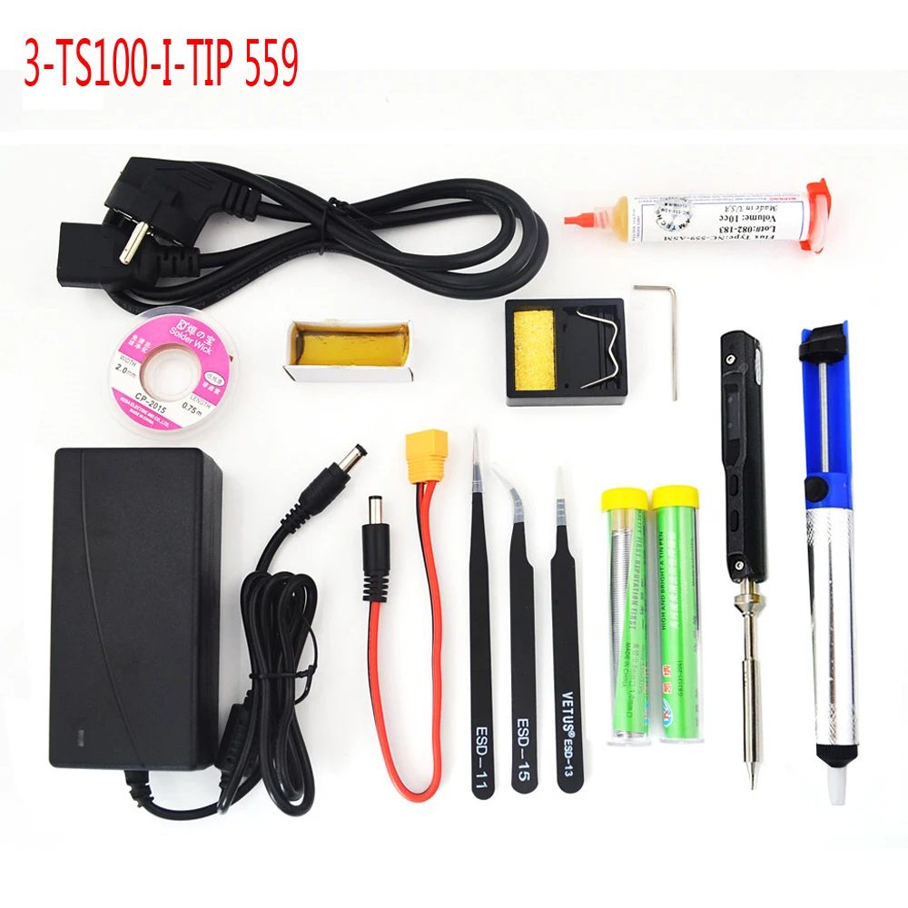 TS100-I-TIP 559 TS100 65 Вт 240 В мини электрический утюжок набор инструментов цифровой OLED дисплей регулируемая температура и сварка источник питания - Цвет: TS100-I-TIP 559