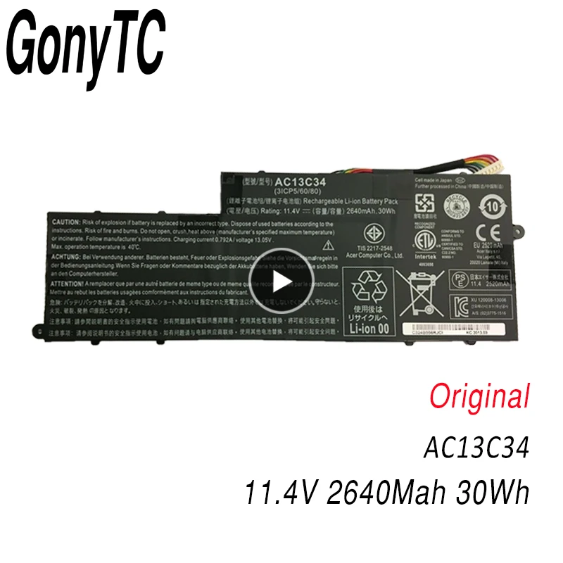 GONYTC AC13C34 новый оригинальный аккумулятор для ноутбука Acer Aspire V5 122P ICP5/60/80 фотосессия