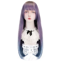 free beauty long straight lolita wig with bangs purple ombre synthetic hair japan harajuku cosplay wigs for women heat resistant