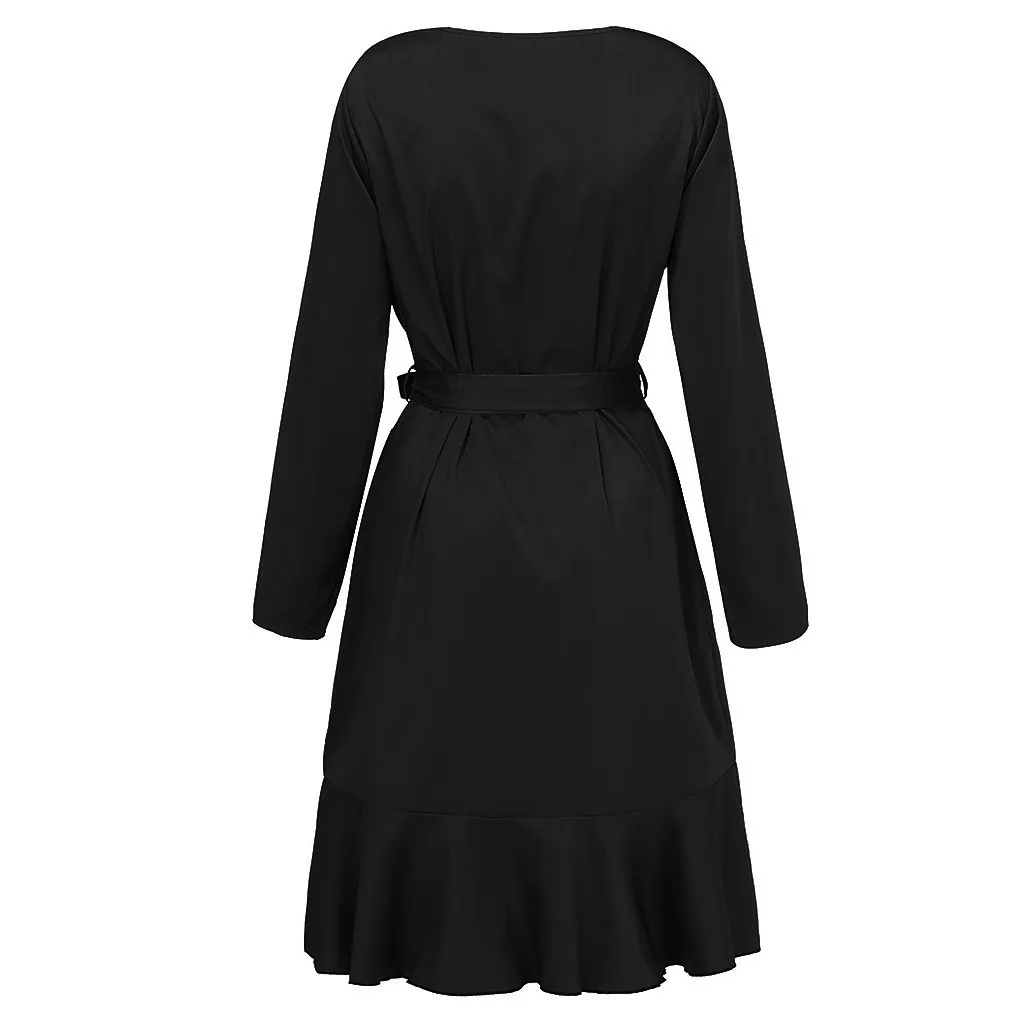 Женское Повседневное платье с оборками v-образным вырезом длинным рукавом