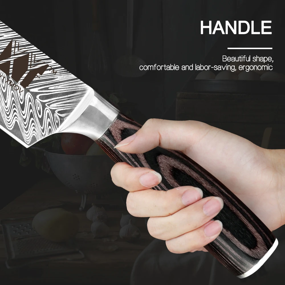 XYj Kitchen Stainless Steel Knives Set Chicken Bone Scissor Shear Damascus Veins Blade Wood Handle Knife Cooking kitchen | Дом и сад