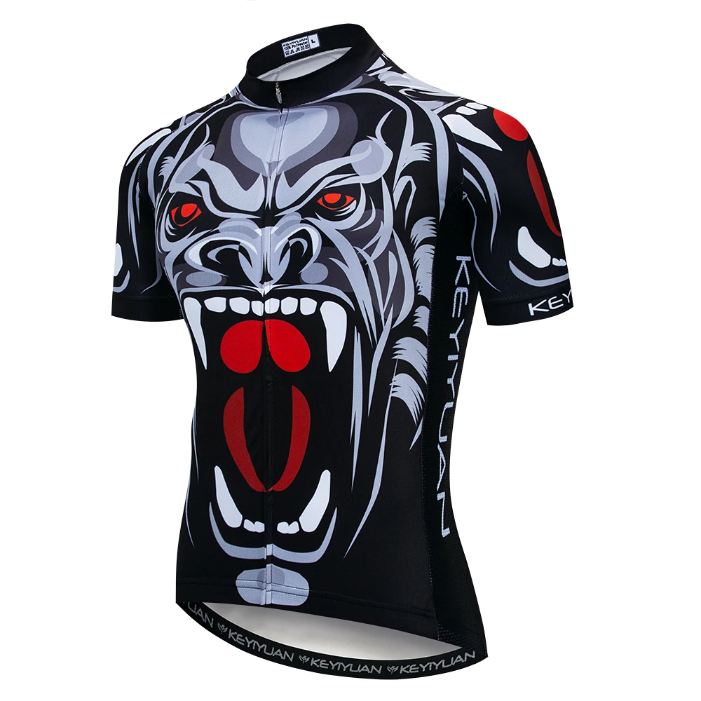 

KEYIYUAN 2021 Cycling Jersey Men Short Sleeve Bicycle Clothing Anti-Slip Strip Full Zipper Reflective at Night