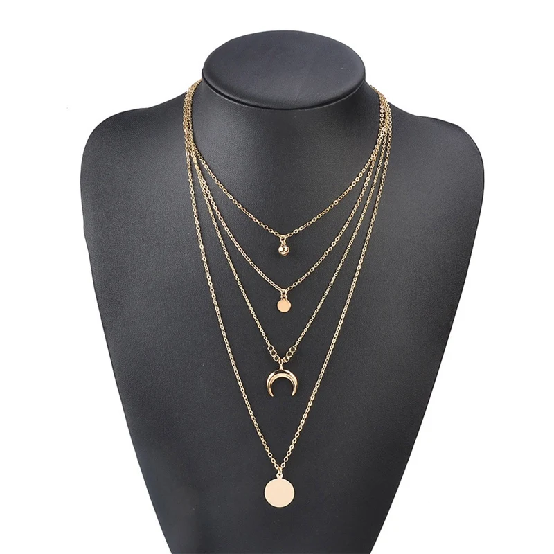 New Multilayer Moon Necklaces &amp Pendants For Women Vintage Charm Gold Choker Necklace 2019 Bohemian Jewelry Wholesale | Украшения и