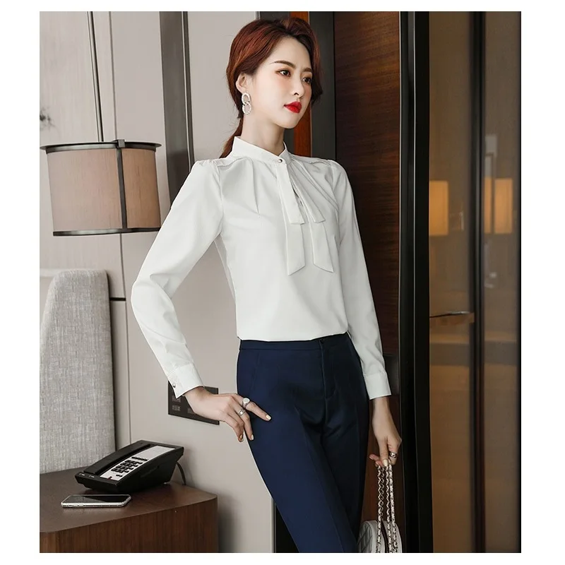 

Fashion Ladies White Shirts Women Blouses and Top Long Sleeve Work Wear Clothes OL Styles