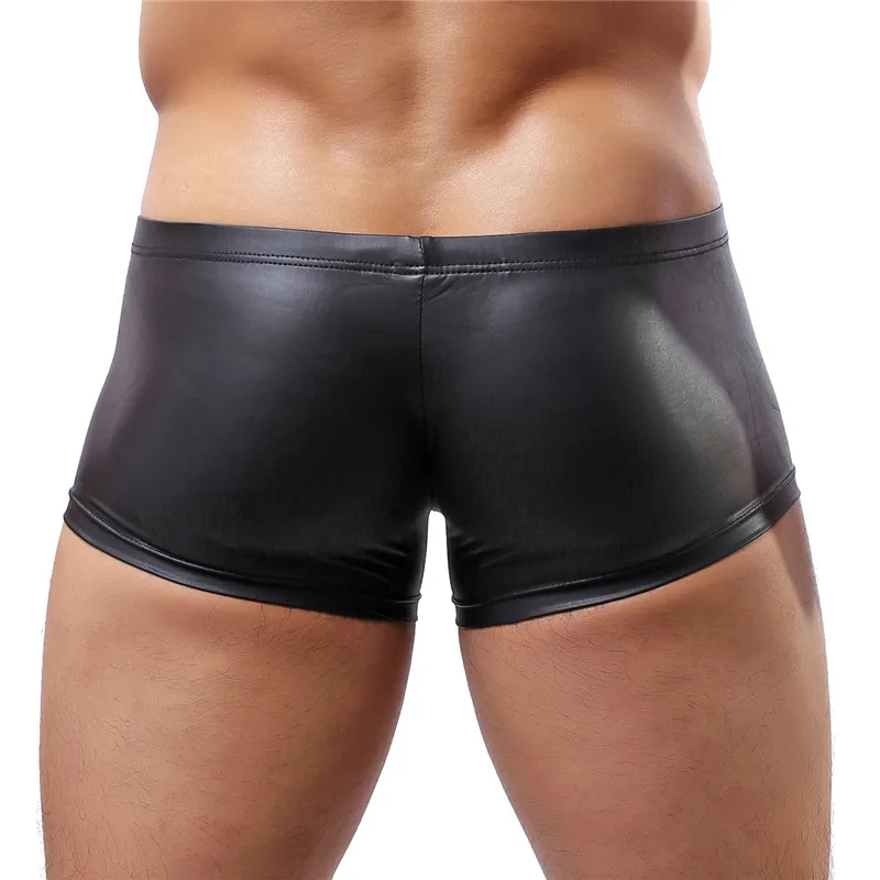 Сексуальные боксеры для мужчин черный Искусственная кожа шорты-боксеры Мужские