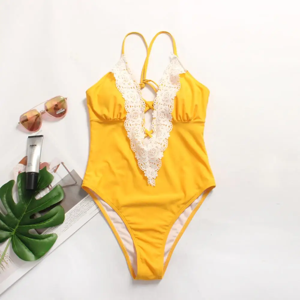 

Ruffle One Piece Swimsuit Women 2021 Sexy V Neck Bathing Suit Swimwear Buckle Swimming Suit Bodysuit Monokini Swimwear Women