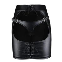black pu leather shapewear control panties erotic porn skirt sex bdsm bondage mini dress spanking attach fetish g string teddy