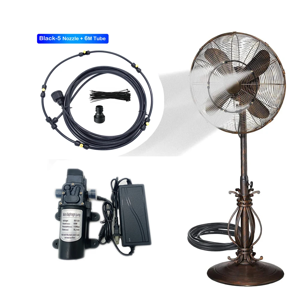

Water Misting Cooling Fan Ring System with 12V Self Priming Pump for Cafe Restaurant Outdoor Sprayer Misting