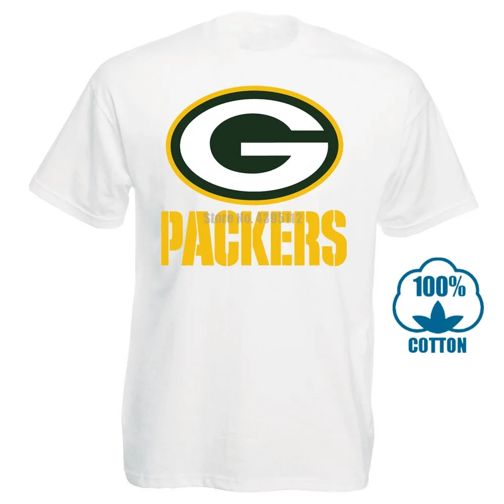 Футболка The Packers, профессиональная команда американских футболистов, черная футболка,, хлопковые футболки с коротким рукавом, мужская одежда - Цвет: Белый