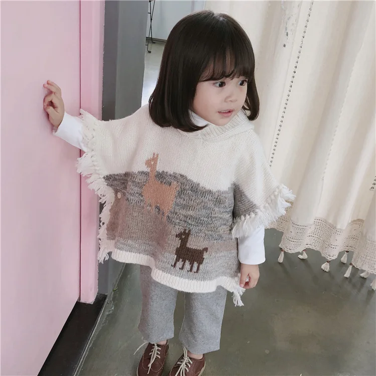 

Girls' fashionable cloak/shawl contains alpaca hair,The texture is super good,Handmade tassels baby girls clothes kids tops