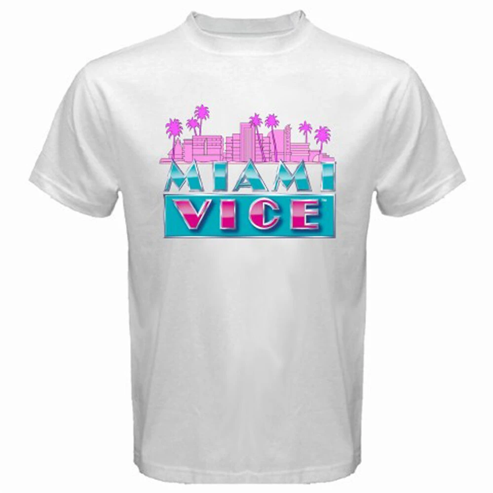 Новая классическая мужская белая футболка Don Johnson из сериала MIAMI VICE размеры от S до