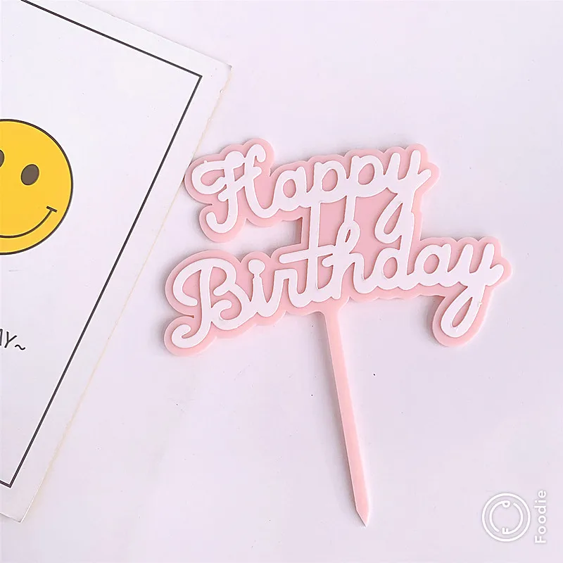 Новый акриловый торт с днем рождения золотой розовый двухслойный Топпер для