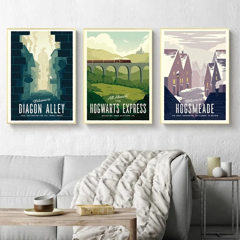 Напечатанная картина диагональная аллея Экспресс Hogsmeade Ретро Холст постер