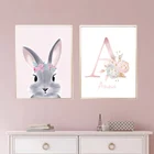 Подарочная картина для детской комнаты для маленьких девочек, Картина на холсте с именем девочки, цветочные цветы, розовое искусство, Настенный декор