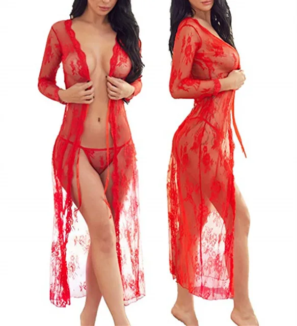 Красный Женское сексуальное Клубное кружевное платье длинный халат Babydoll нижнее белье стринги сексуальный костюм Lenceria Mujer Porno Lenceria женский - Цвет: Красный