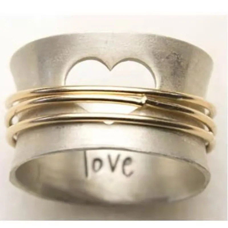 

Trendy Two Tone Hollowed Heart Design Women Men Finger Rings Hip Hop Rock Party Ring "love" Letter Lover's Fashion Jewelry