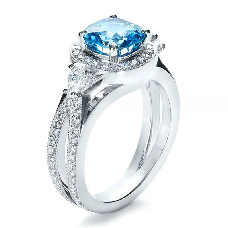 

Nobile 4 Prong Setting Square Blue Stone Finger Rings for Women Hollow-out Cross Band Design Ethnic Wedding Party Ring