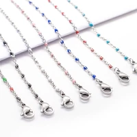 1 pc stainless steel link cable chain necklace silver color enamel fashion necklaces women men jewelry gift 45cm 50cm60cm long