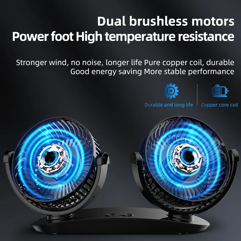 $87.17 Dual Head Car Air Fan 360 Degree Adjustable 3 Grade Large Wind Speed Low Noise USB Cooler 12/24V Auto Back Seat with Suction Cup