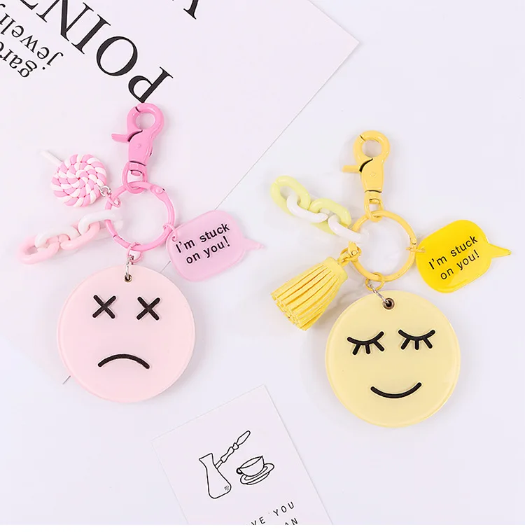 Креативный милый смайлик карманное зеркало брелок для ключей Автомобильный ключ