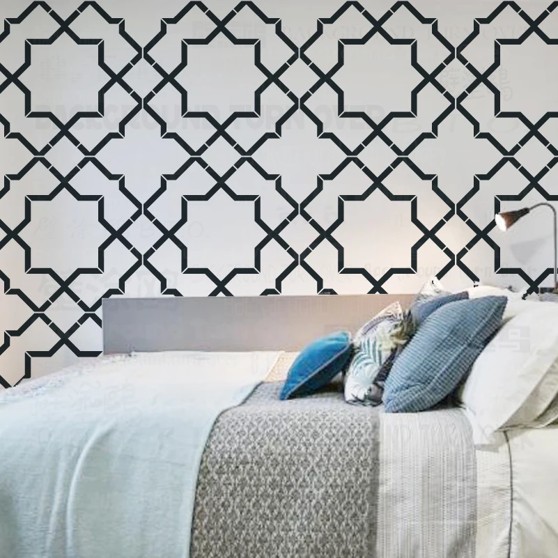 50 60cm Stencils For Walls Large Template Reusable Decor Flooring Tile Patterns Line Linear Retro Vintage Gatsby Star S010 |