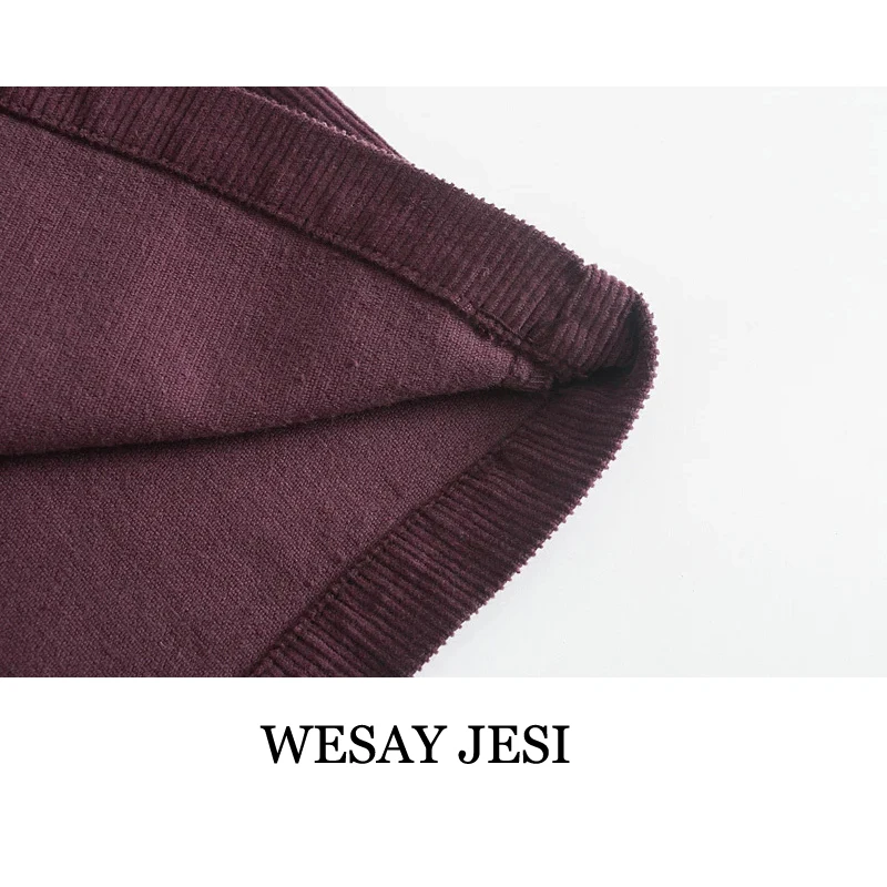 

WESAY JESI Women 2021 Fashion Side Pockets Corduroy Mini Skirt Vintage Purple High Waist Zippe Female A-Line Skirts Mujer