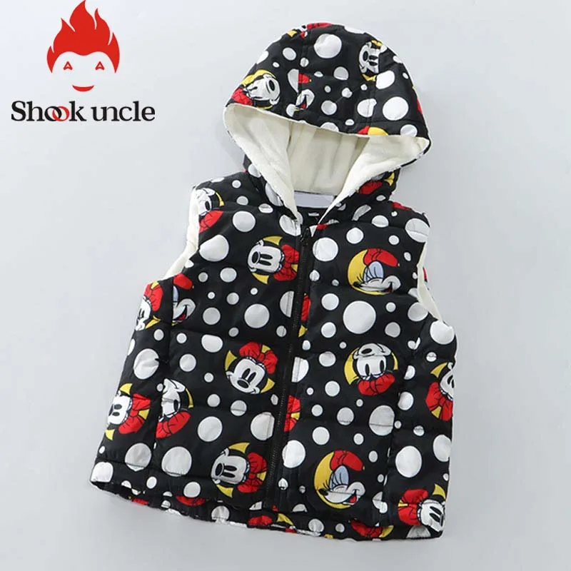 2019 г. Детский осенне-зимний жилет с Микки Маусом для От 2 до 8 лет теплый капюшоном